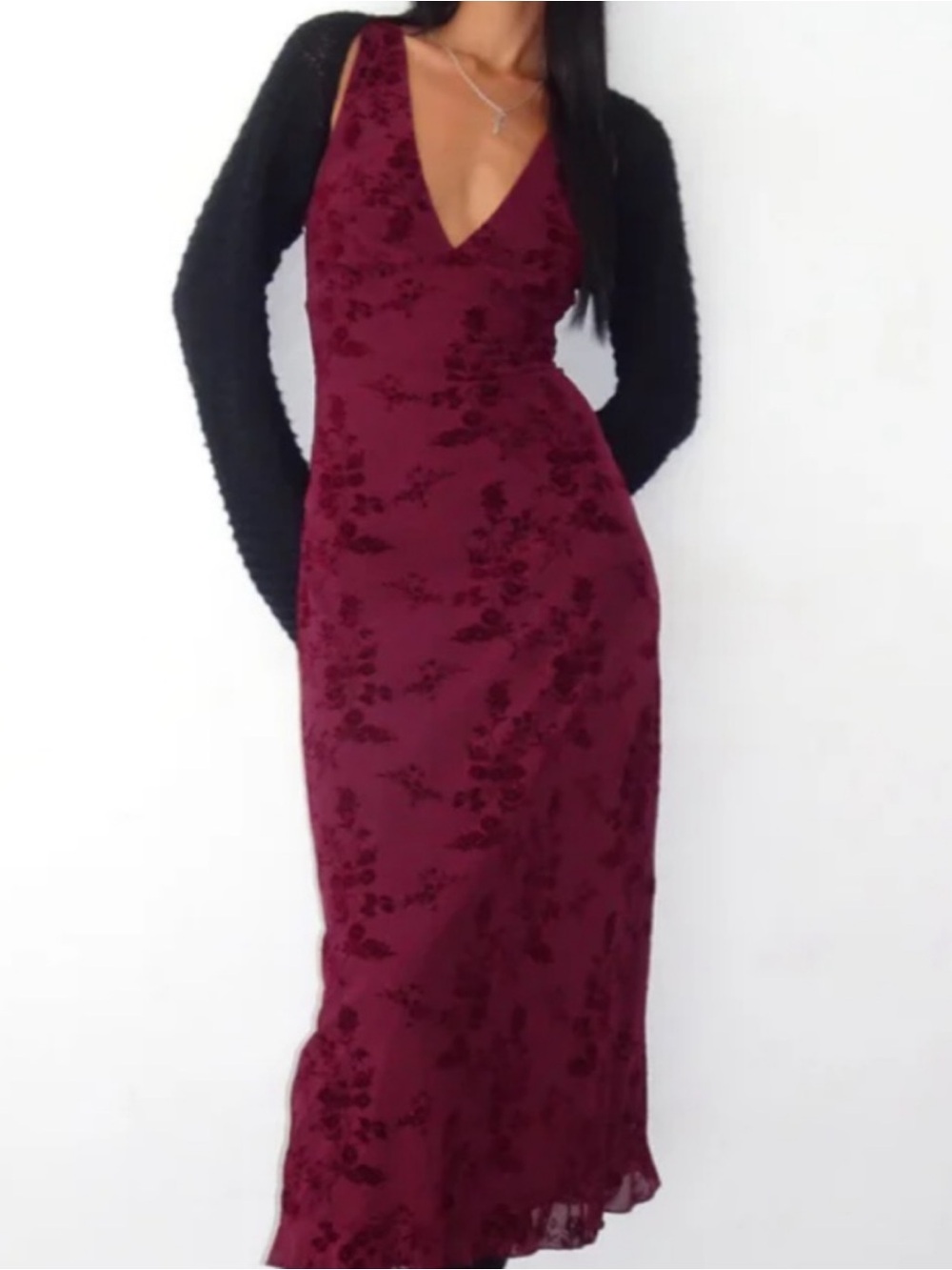 Motel Rocks Gabriela Dress Midi Botanical Flower Maroon Small Mesh Whimsigoth - Picture 4 of 10